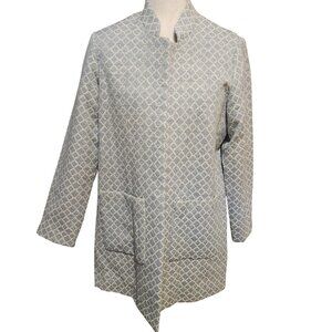 H&M Women's Size 14 Grey & White Textured Longline Jacket Coat Blue Grey Lined